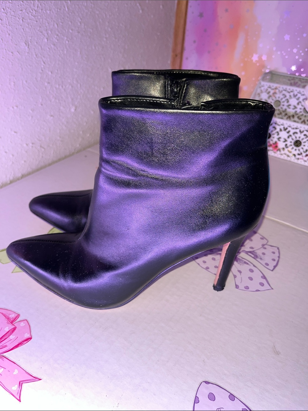 Women's Black Pointed-Toe Stiletto Ankle Boots